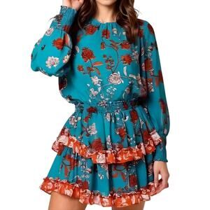MISA Los Angeles Camila Dress Talitha Paisley Teal Pink XS NWT